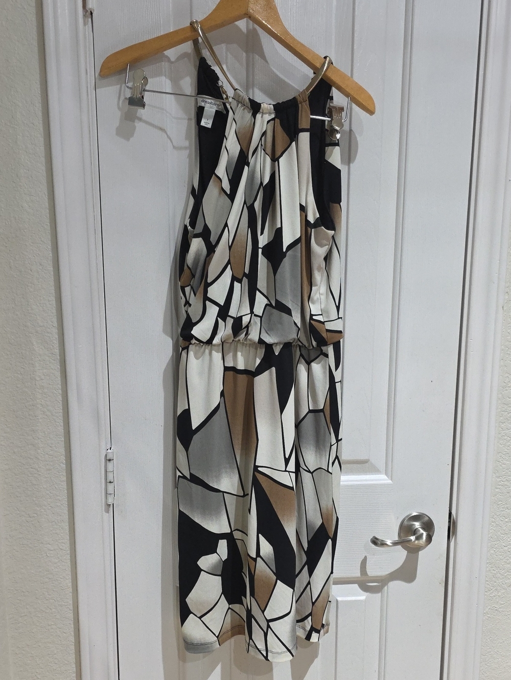 dressbarn Geometric Halter Dress in Black, Cream & Tan Size 4